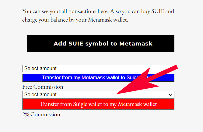 Transfer SUIE from Suigle to Metamask wallet